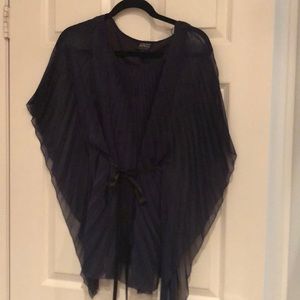Navy blue pleated chiffon top